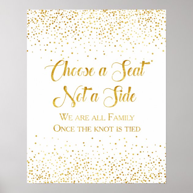 Faux Gold Glitter Confetti Wedding Seating Sign Poster