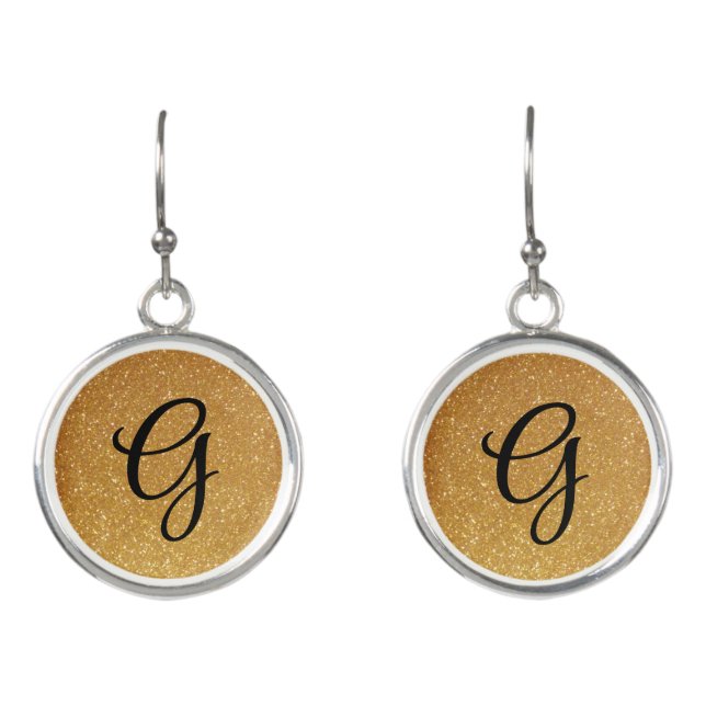 Faux gold glitter custom monogram earrings (Front)