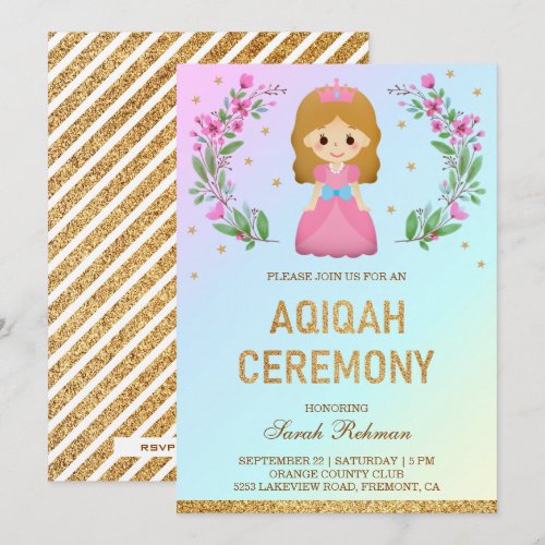 Faux Gold Glitter Cute Pink Princess Aqiqah