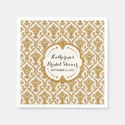 Faux Gold Glitter Damask Bridal Shower Party Decor Paper Napkins