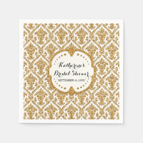 Faux Gold Glitter Damask Bridal Shower Party Decor Paper Napkins