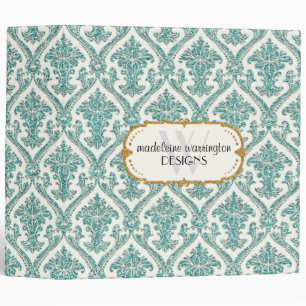 Faux Gold Glitter Damask Floral Pattern Business 3 Ring Binder