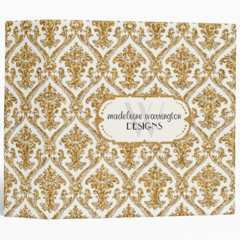 Faux Gold Glitter Damask Floral Pattern Business 3 Ring Binder by ModernStylePaperie at Zazzle