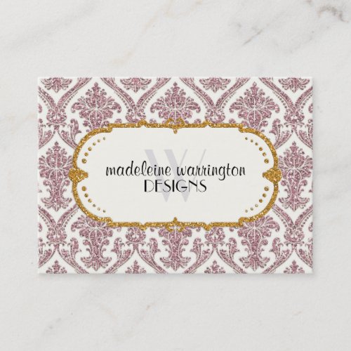 Faux Gold Glitter Damask Floral Pattern Business Appointment Card