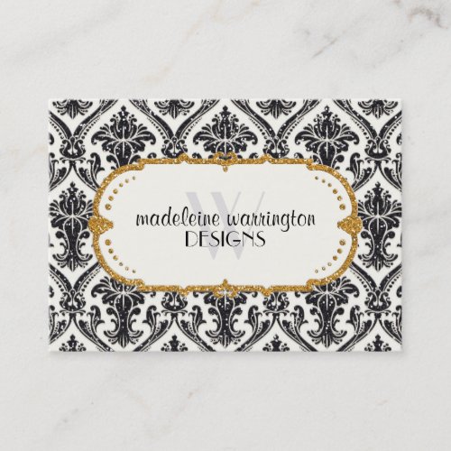 Faux Gold Glitter Damask Floral Pattern Business Appointment Card