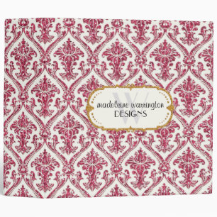 Faux Gold Glitter Damask Floral Pattern Business Binder