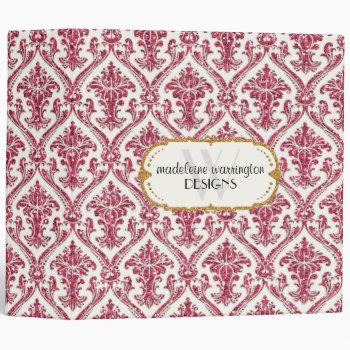 Faux Gold Glitter Damask Floral Pattern Business Binder by ModernStylePaperie at Zazzle