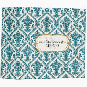 Faux Gold Glitter Damask Floral Pattern Business Binder