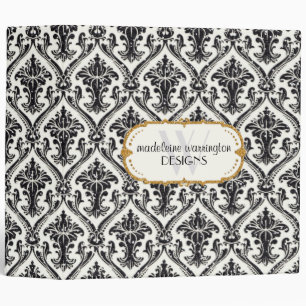 Faux Gold Glitter Damask Floral Pattern Business Binder