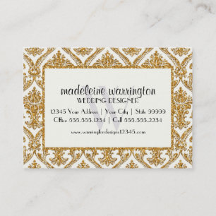 Faux Gold Glitter Damask Floral Pattern Business Business Card