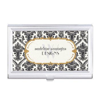 Faux Gold Glitter Damask Floral Pattern Business Case For Business Cards by ModernStylePaperie at Zazzle