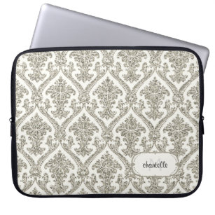 Faux Gold Glitter Damask Floral Pattern Customized Laptop Sleeve