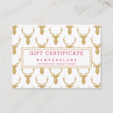 Faux Gold Glitter Deer Christmas Gift Certificate