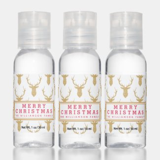 Faux Gold Glitter Deer Christmas Hand Sanitizer