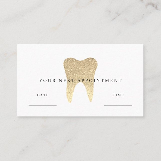 Faux Gold Glitter Dental Appointment Card (Front)