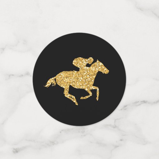 Faux Gold Glitter Derby Race Horse on Black Confetti Zazzle