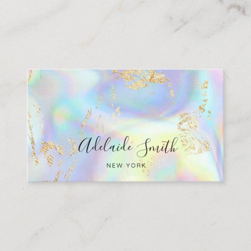 FAUX gold glitter details on FAUX holographic Business Card