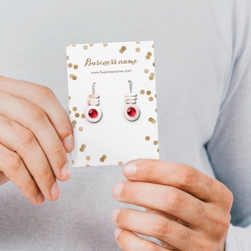 Customizable Faux Gold Glitter Dots Background Earring Cards Business Card