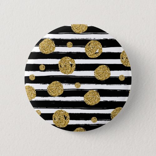 Faux gold glitter dots Black white stripes Button