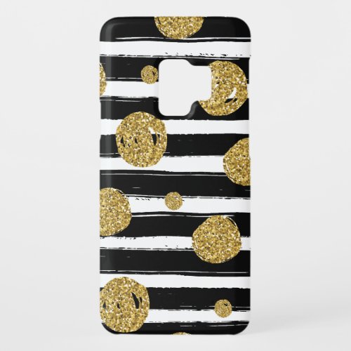 Faux gold glitter dots Black white stripes Case_Mate Samsung Galaxy S9 Case