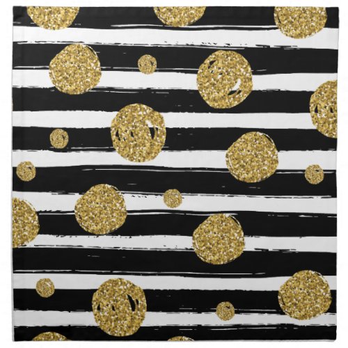 Faux gold glitter dots Black white stripes Cloth Napkin