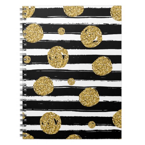 Faux gold glitter dots Black white stripes Notebook