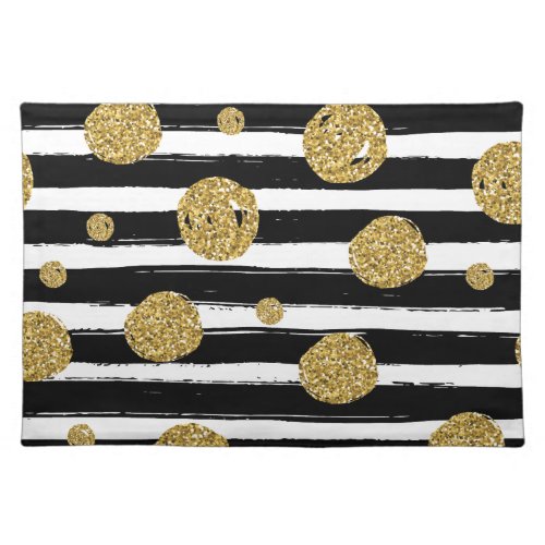 Faux gold glitter dots Black white stripes Placemat