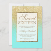 Faux gold glitter elegant aqua teal Sweet 16 Invitation (Front)