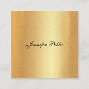 Faux Gold Glitter Elegant Hand Script Calligraphy Square Business Card