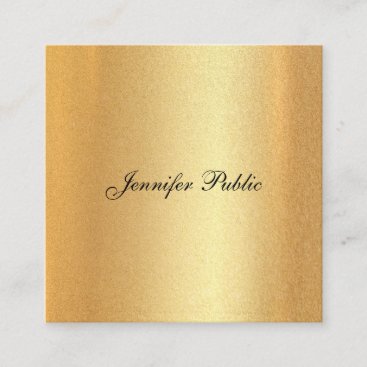 Faux Gold Glitter Elegant Hand Script Calligraphy Square Business Card