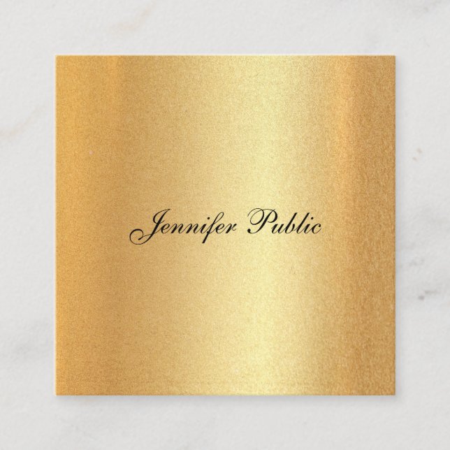 Faux Gold Glitter Elegant Hand Script Calligraphy Square Business Card (Front)