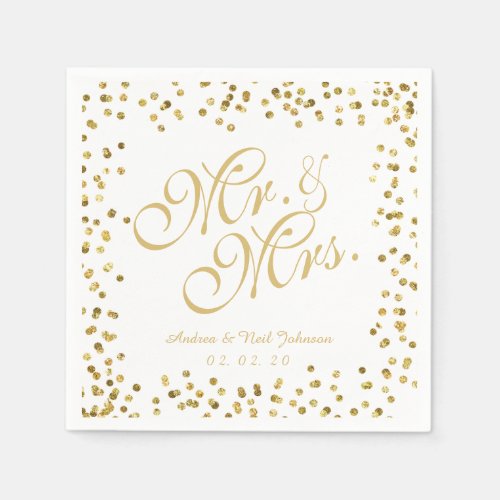 Faux Gold Glitter Elegant Mr and Mrs Wedding Napkins