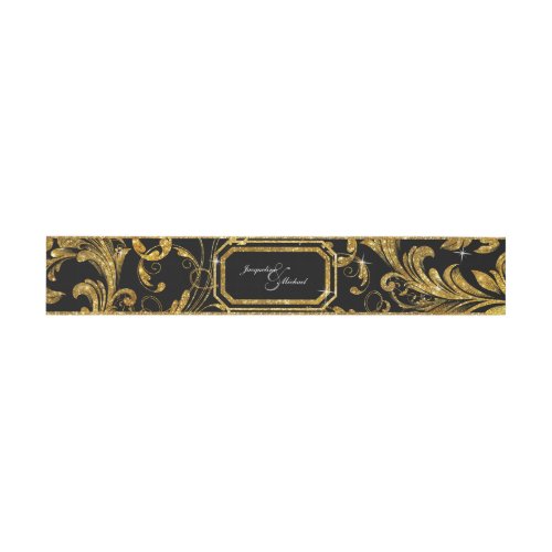 Faux Gold Glitter Elegant Scroll Classy Wedding Invitation Belly Band