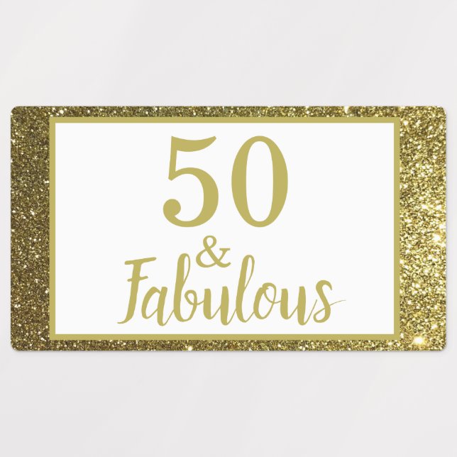 Faux Gold Glitter Fabulous 50th Birthday Labels (Design 2)