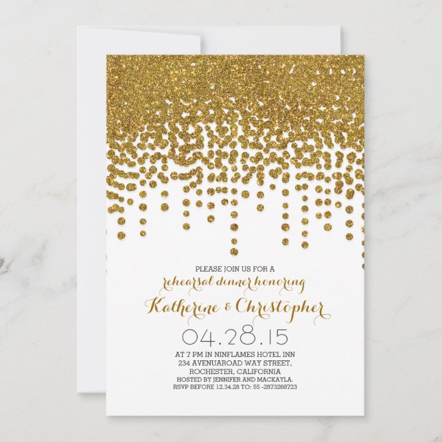 faux gold glitter foil confetti rehearsal dinner invitation (Front)