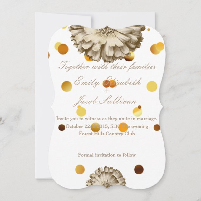 Faux Gold Glitter Foil Daisy Inspired Wedding Save The Date (Front)