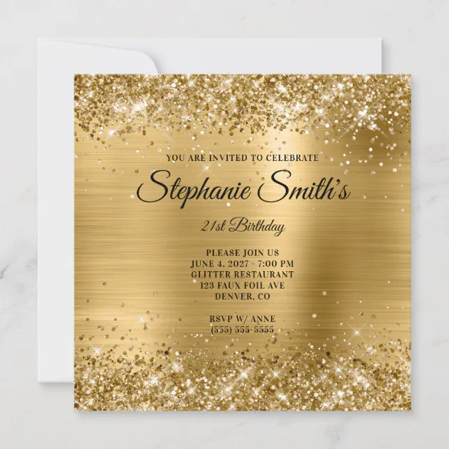 Faux Gold Glitter Foil Monogram 21st Birthday Invitation | Zazzle