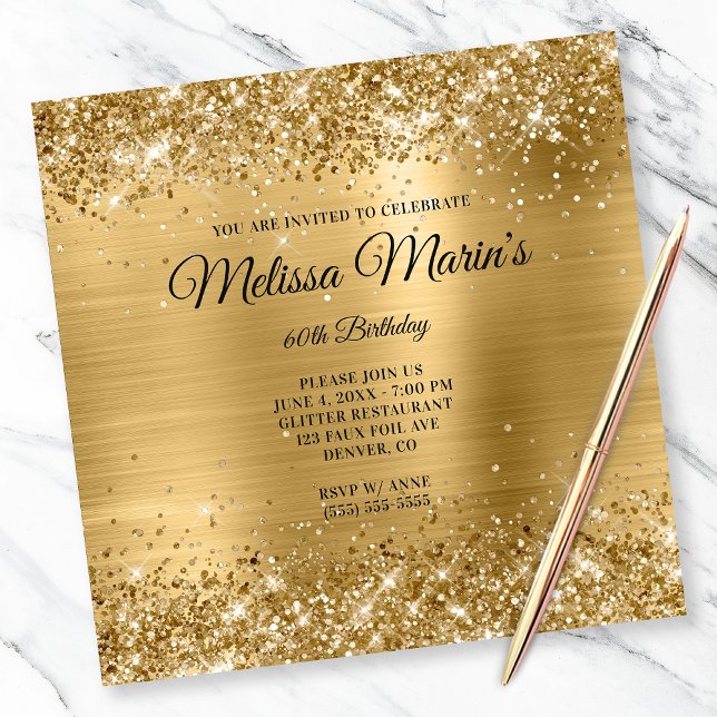 Faux Gold Glitter Foil Monogram 60th Birthday Invitation (Creator Uploaded)