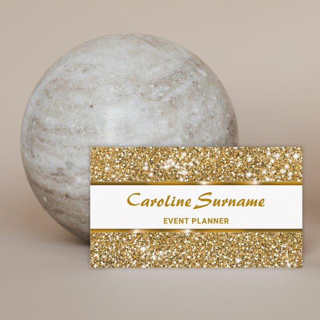 Faux Gold Glitter Glam Chic Glitter Event Planner Business Card (Creator Uploaded)