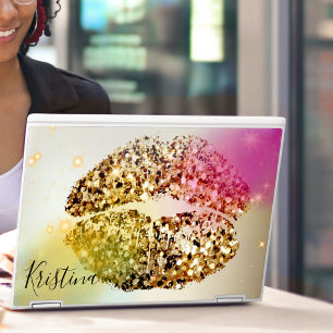 Faux Gold Glitter Glam Lips Pop Art Kiss HP Laptop Skin