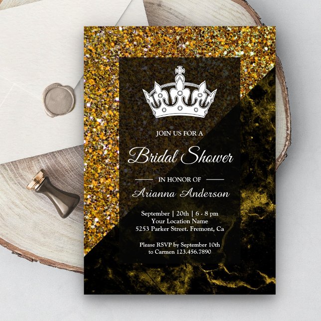 Faux Gold Glitter Gold Marble Bridal Shower Invitation (Creator Uploaded)