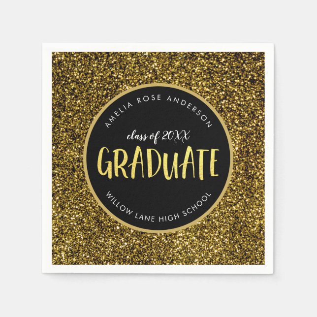 Faux Gold Glitter Graduate Graduation Napkins (Front)