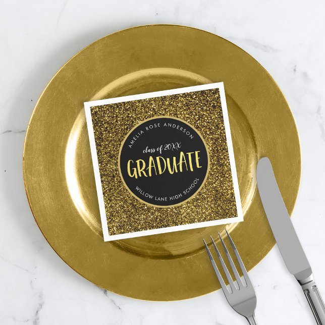 Faux Gold Glitter Graduate Graduation Napkins (Creator Uploaded)