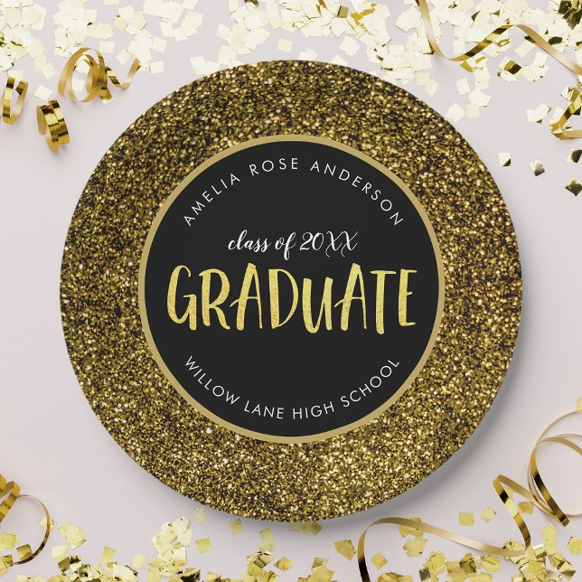 Faux Gold Glitter Graduate Graduation Paper Plates (Creator Uploaded)