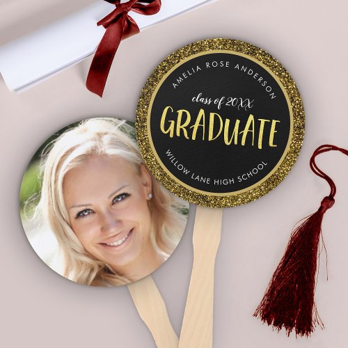Faux Gold Glitter Graduate Photo Graduation Hand Fan