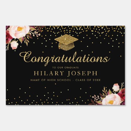 Faux gold glitter graduation outdoor sign