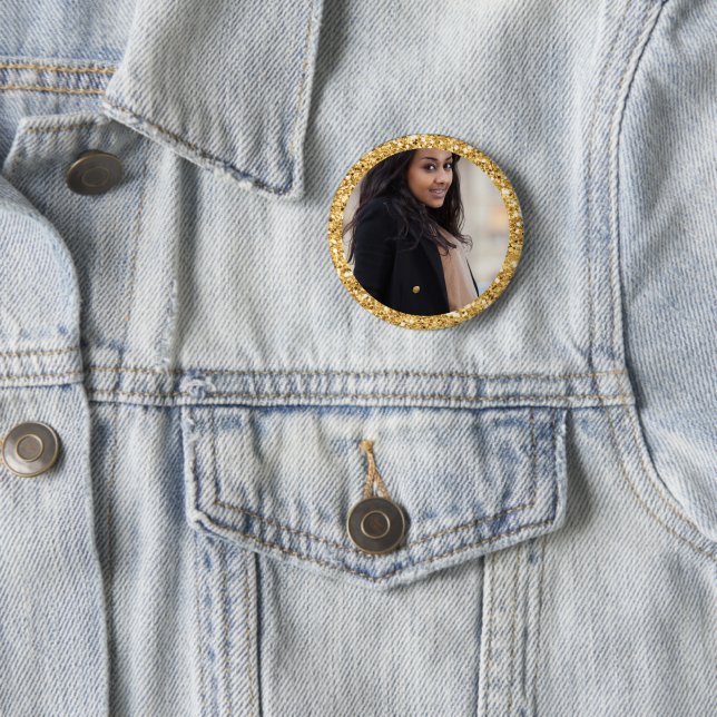 Faux Gold Glitter Graduation Student Photo Button (In Situ)