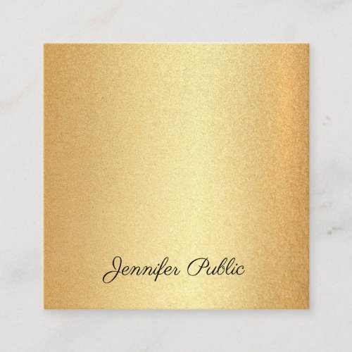 Faux Gold Glitter Hand Script Text Calligraphy Top Square Business Card