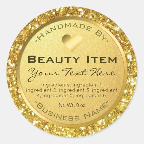 Faux Gold Glitter Handmade Skin Care Products Classic Round Sticker