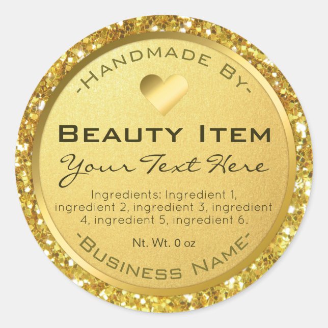 Faux Gold Glitter Handmade Skin Care Products Classic Round Sticker (Front)